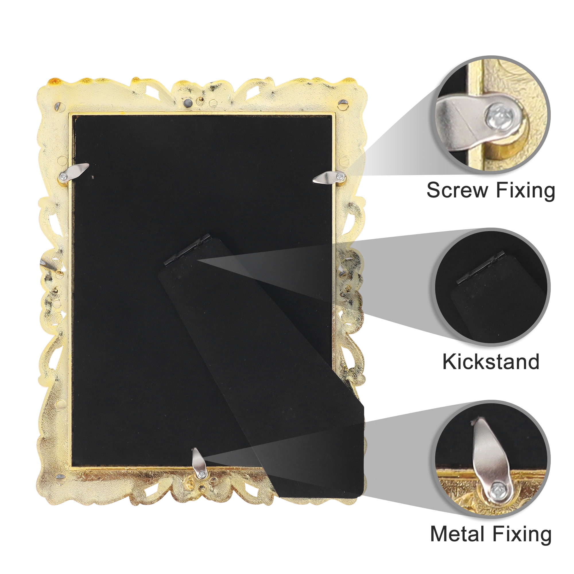 Unique Bargains Picture Frame Retro Plated Picture Frame Decorated Gold 5x7