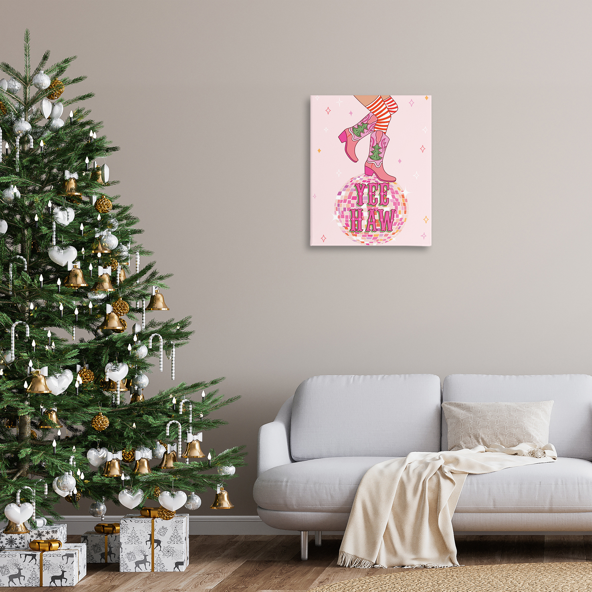 Stupell Industries Yeehaw Christmas Cowboy Holiday Painting Gallery Wrapped Canvas Art Prints Wall Art, 24 x 30