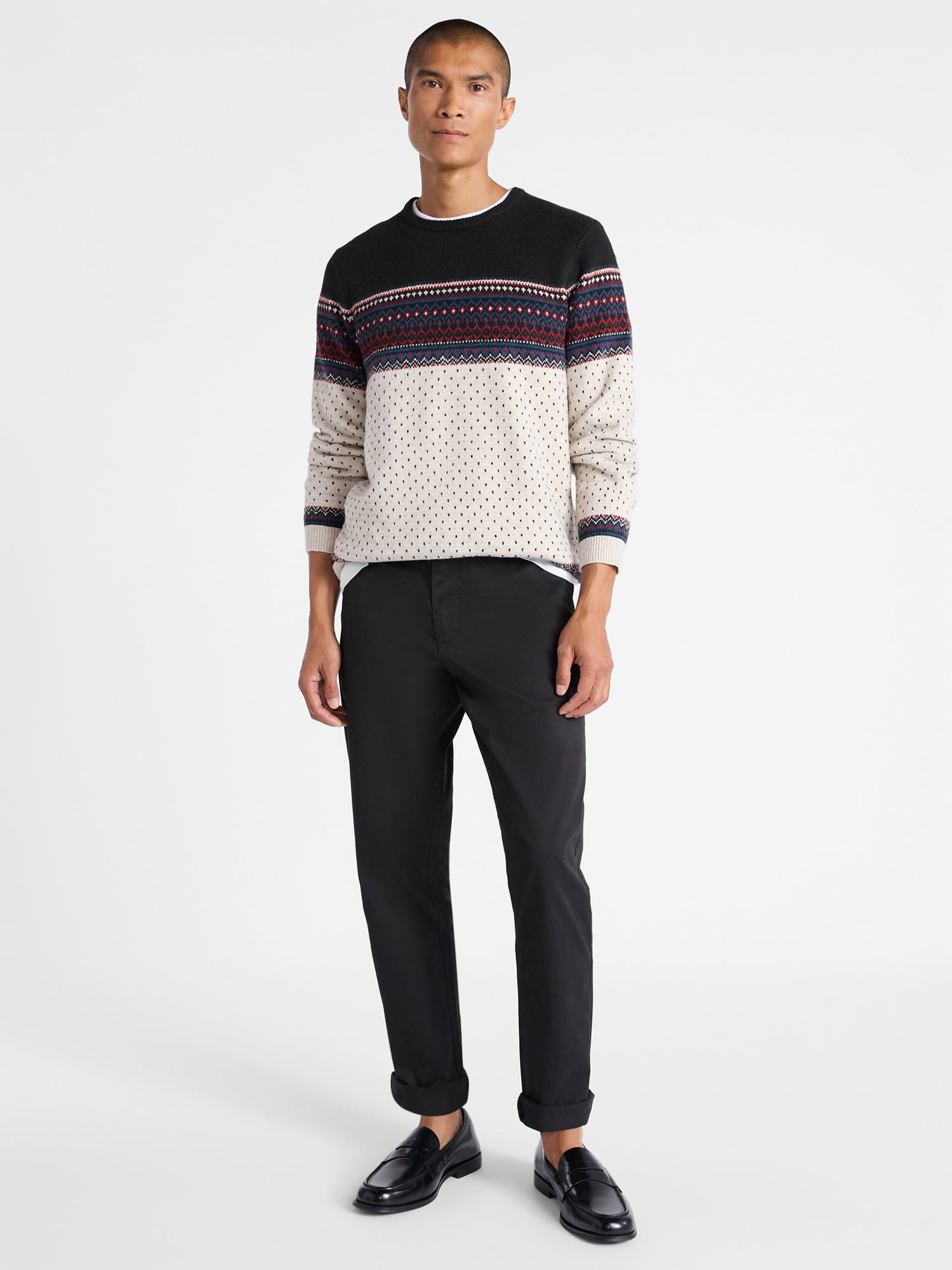 Free Assembly Men's Fair Isle and Print Sweater with Long Sleeves, Size XS-3XL