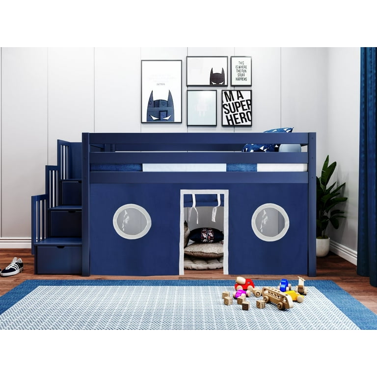 JACKPOT Contemporary Low Loft Twin Bed with a 3 Drawer Stairway