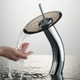 thumbnail image 2 of KRAUS Tall Waterfall Bathroom Faucet for Vessel Sink with Clear Brown Glass Disk, Chrome Finish, 2 of 10
