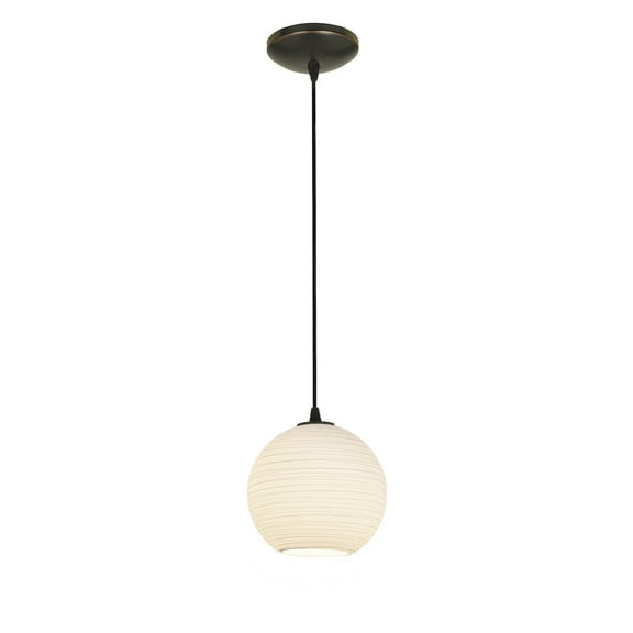 Access Lighting  Japanese Lantern - E26 LED Cord Pendant - 8"W - Oil Rubbed Bronze Finish - White Lined Glass Shade