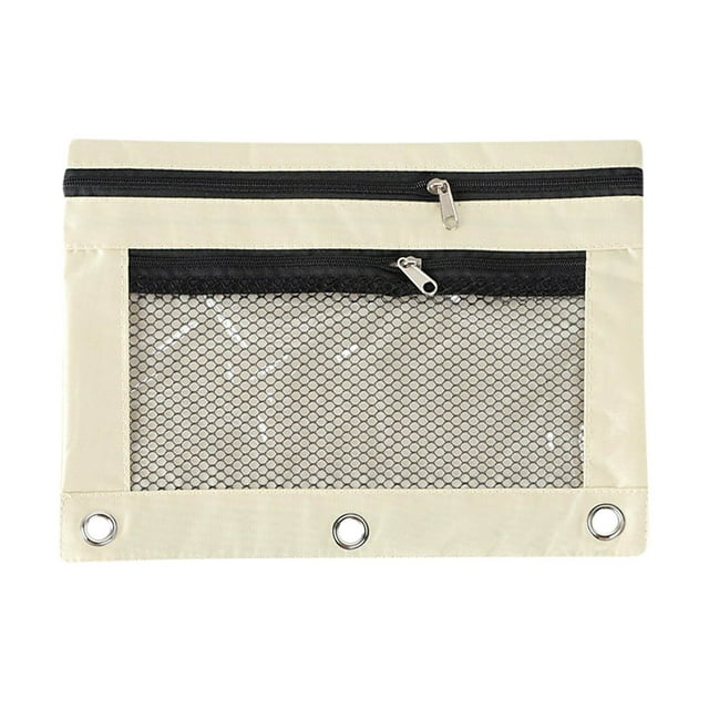 Staron Pencil Pouch for 3 Ring Binder, Binder Pencil Case Pouch Beige, Clear Window Pencil Case for Binder, Big Capacity 3 Ring Binder Pencil Bags with Zipper
