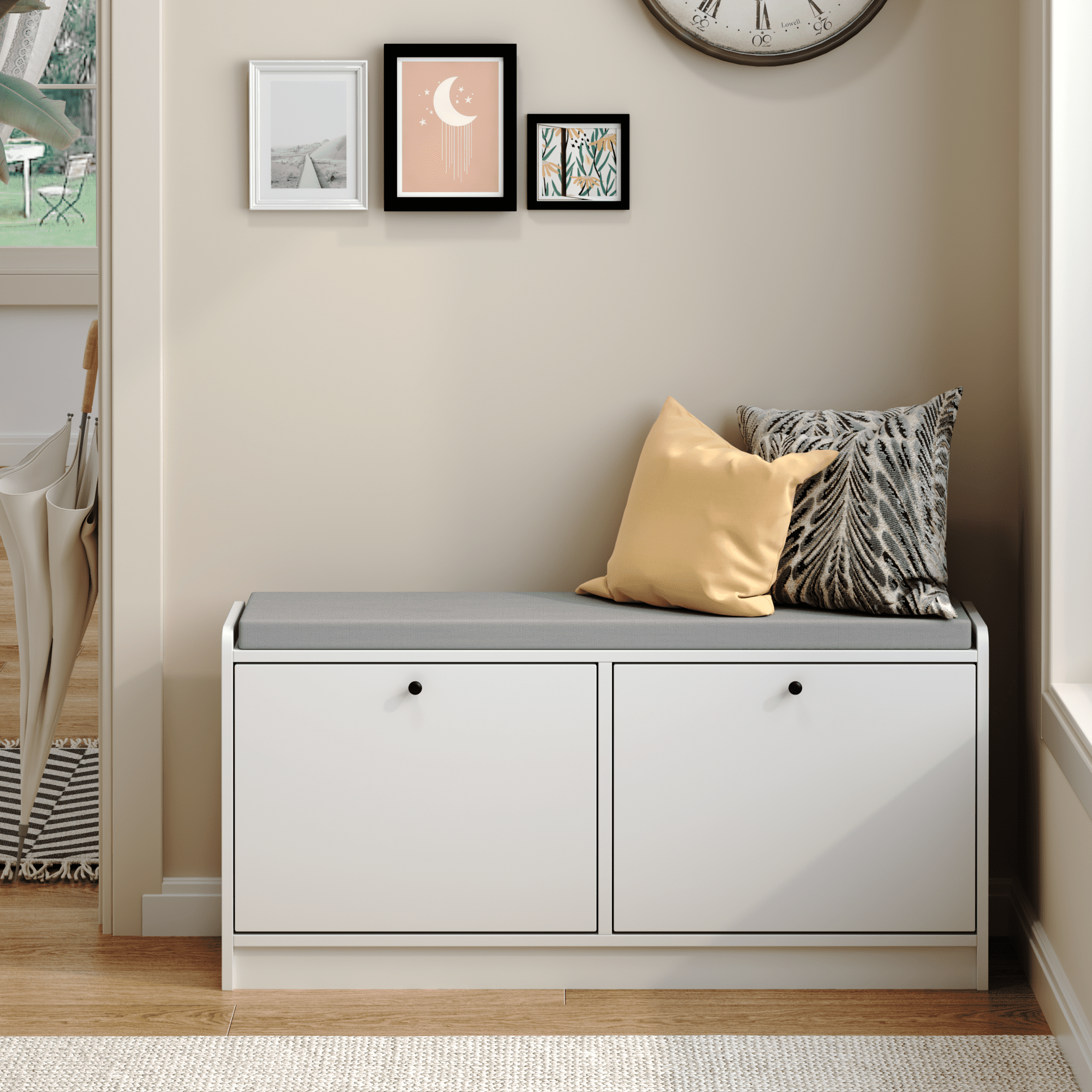 Yoneston Shoe Rack Bench with Cushion, Shoe Cabinet Storage Bench for Entrance, Hallway, Living Room, Bedroom,White