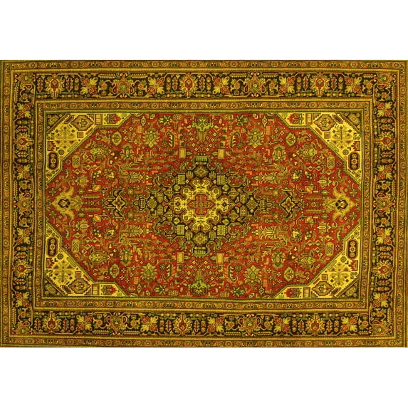 Ahgly Company Machine Washable Indoor Rectangle Medallion Yellow Traditional Area Rugs, 3' x 5'