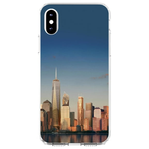 DistinctInk Clear Shockproof Hybrid Case for iPhone XR (6.1" Screen) - TPU Bumper, Acrylic Back, Tempered Glass Screen Protector - New York Skyline New - The Big Apple