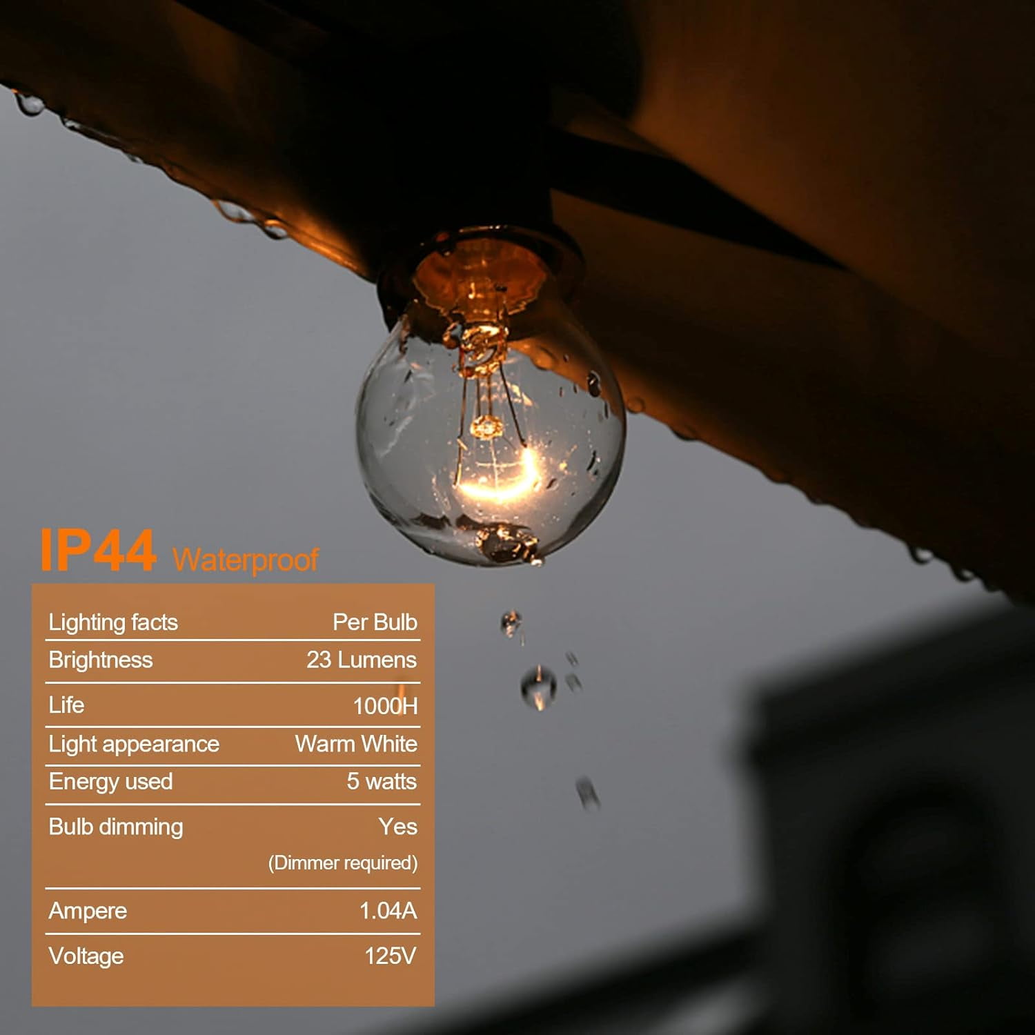 G40 Replacement Bulbs, 120V 5 Watt Clear Globe Incandescent Light Bulbs fits E12 C7 Candelabra Base, Dimmable String for Indoor Outdoor Patio Decor, (25 Pack)