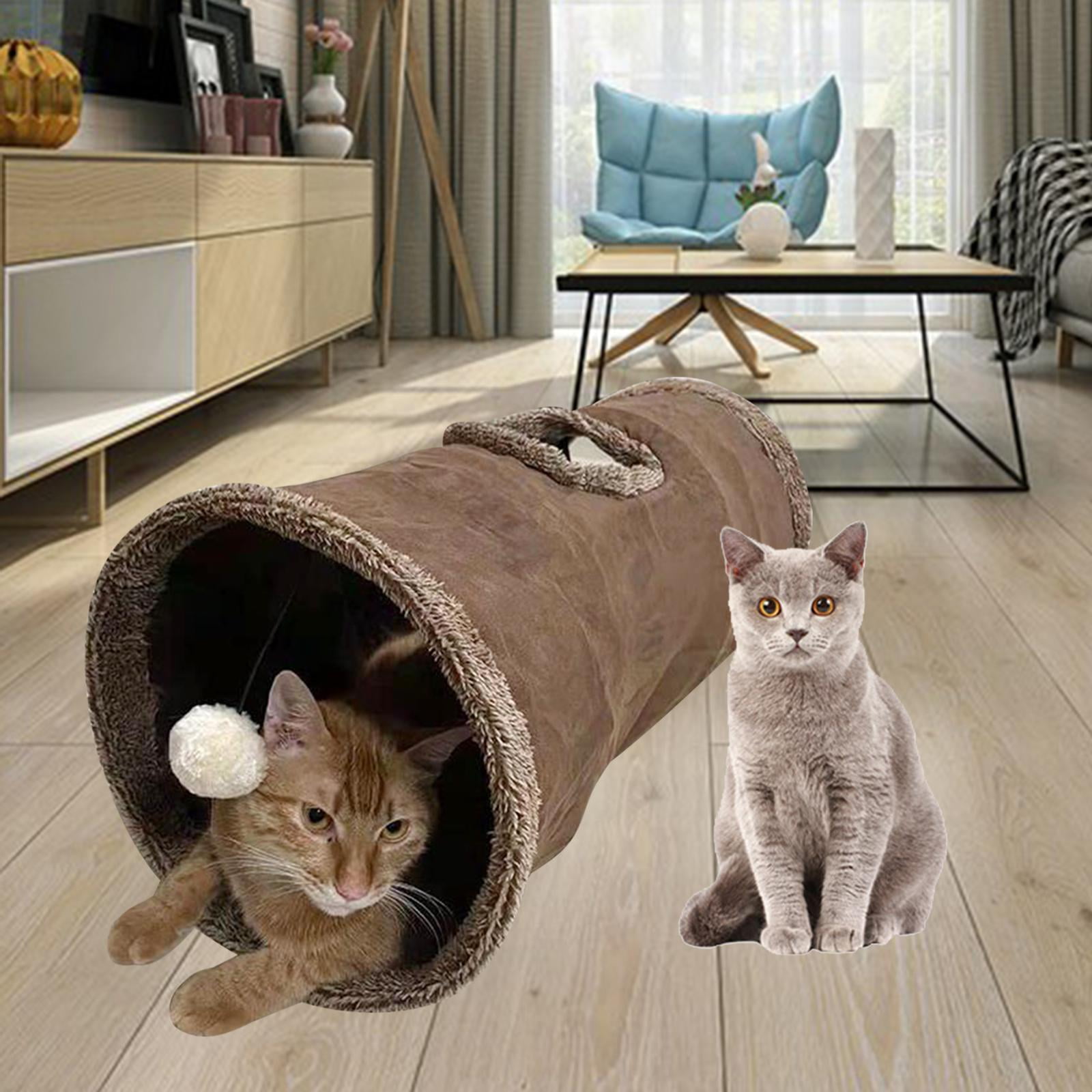 EHJRE Portable Cat Tunnel Interactive Tube Foldable Toy with Play Ball Hiding Pet Tent Cave for Small Animals Puppy Supplies indoor and outdoor Playing , 30x30x67cm Marrom S 30x67cm