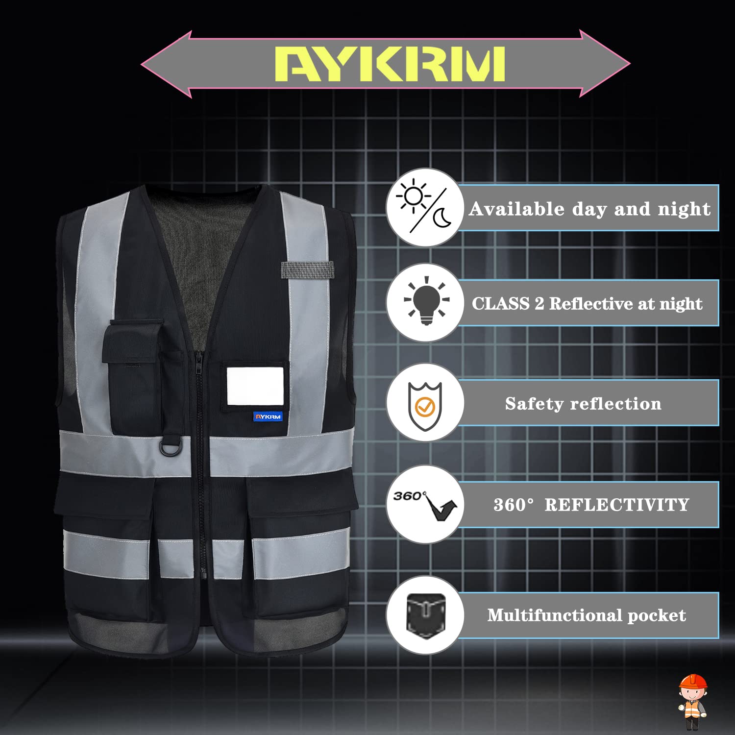 A-SAFETY Reflective Security Safety Vests Heavy Duty with 7 Pockets and Front Zipper