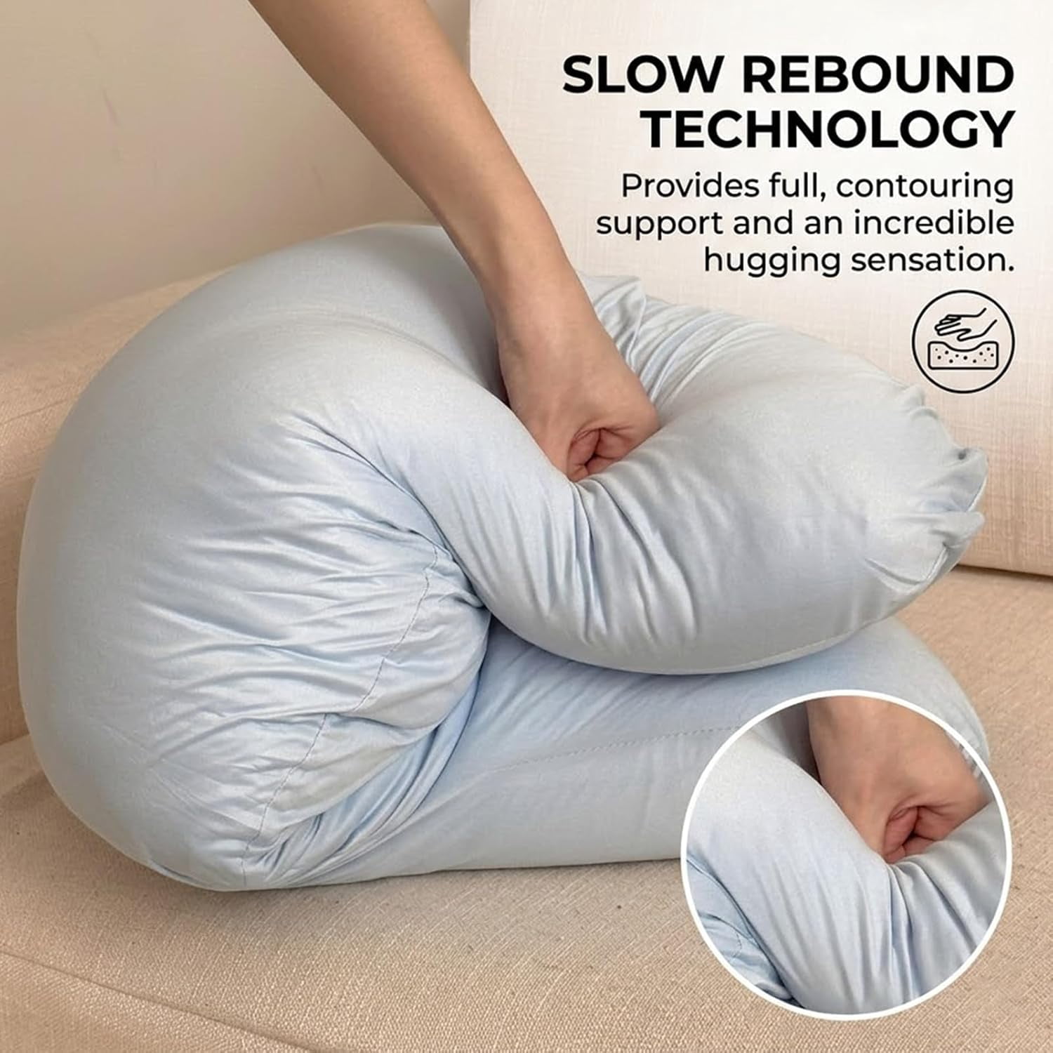 Pea Pod Body Pillow for Adults - Plush Full Body Pillow with Even Filling Removable Cover Breathable Comfortable Body Support Pillow for Sleep Relax Couch Bed (Light Blue)