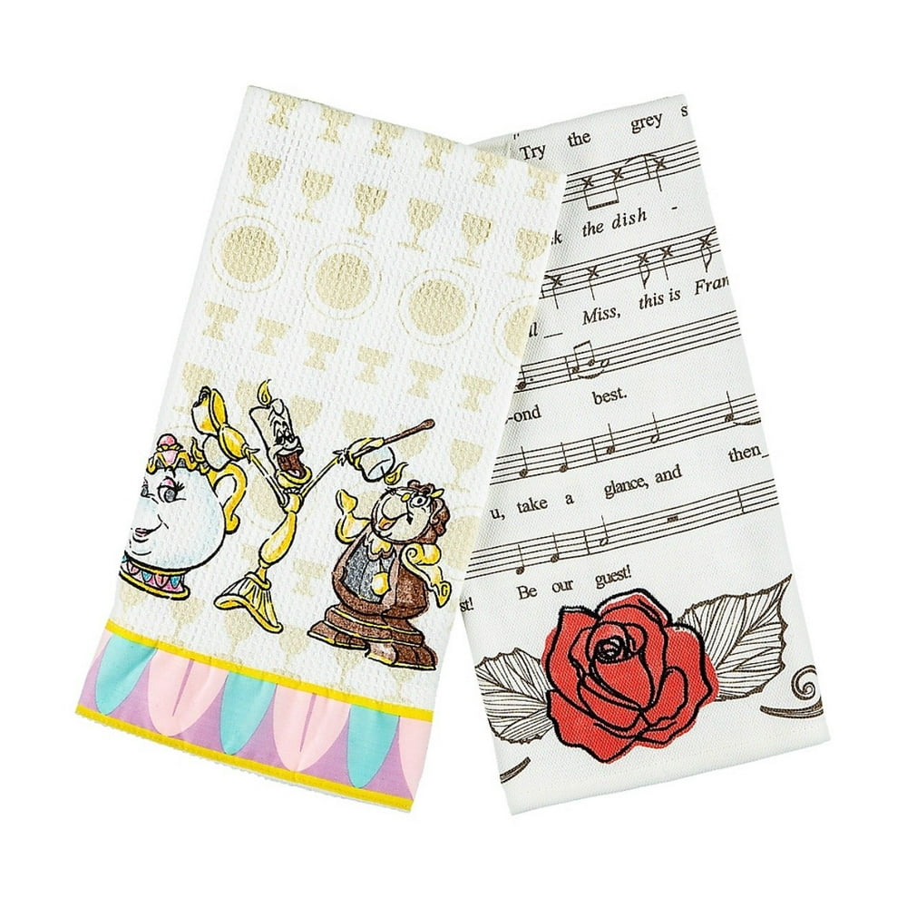 Disney Parks Beauty and the Beast Dish Kitchen Towel Set of 2 New With