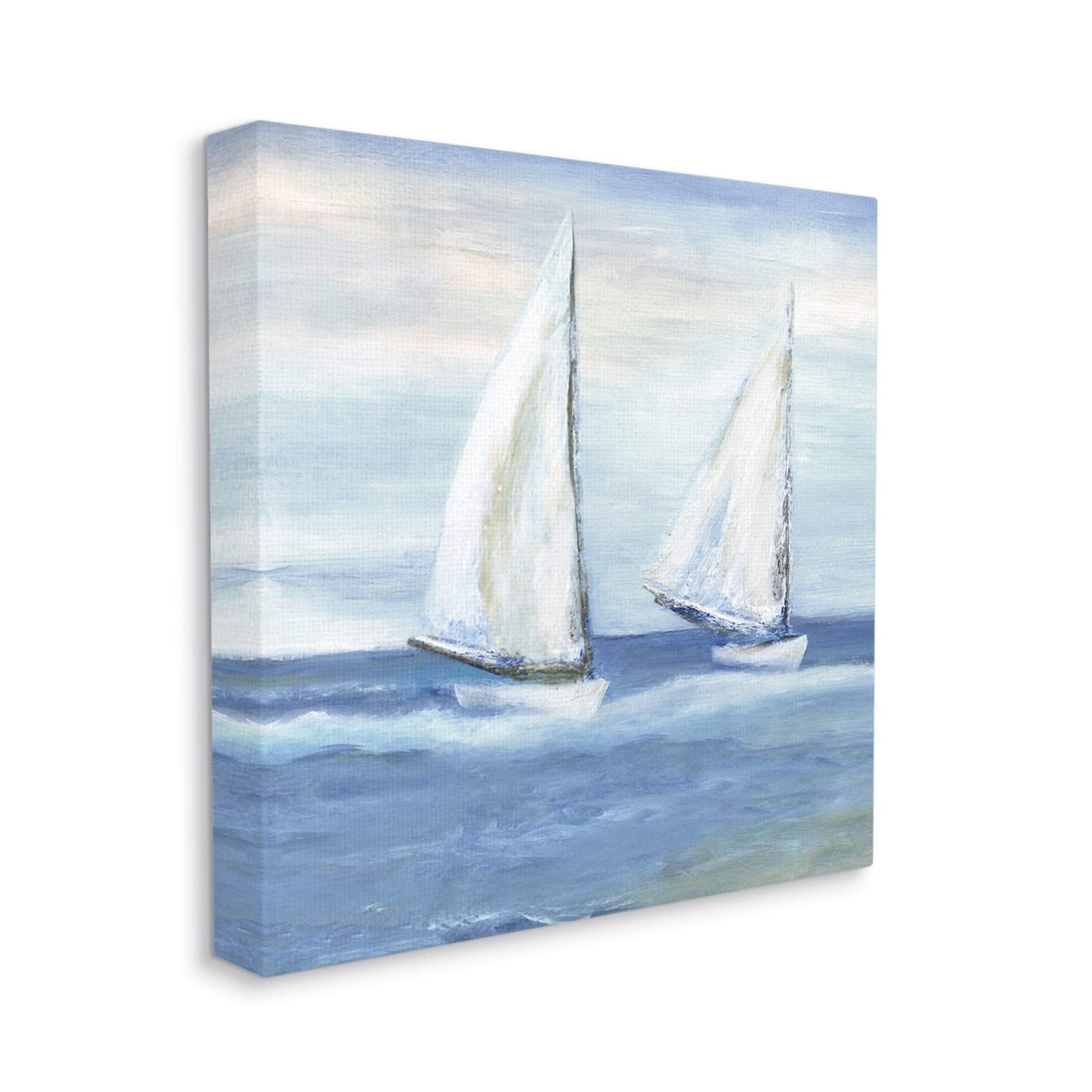 Stupell Industries Blue Sailboats Ocean Splash Coastal Painting Gallery Wrapped Canvas Print Wall Art