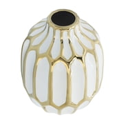 Sagebrook Home Elegant Ceramic Vase for Living Room and Home Accent - Modern Flower Vase for Room, Bedroom, and Office - 8, White & Gold