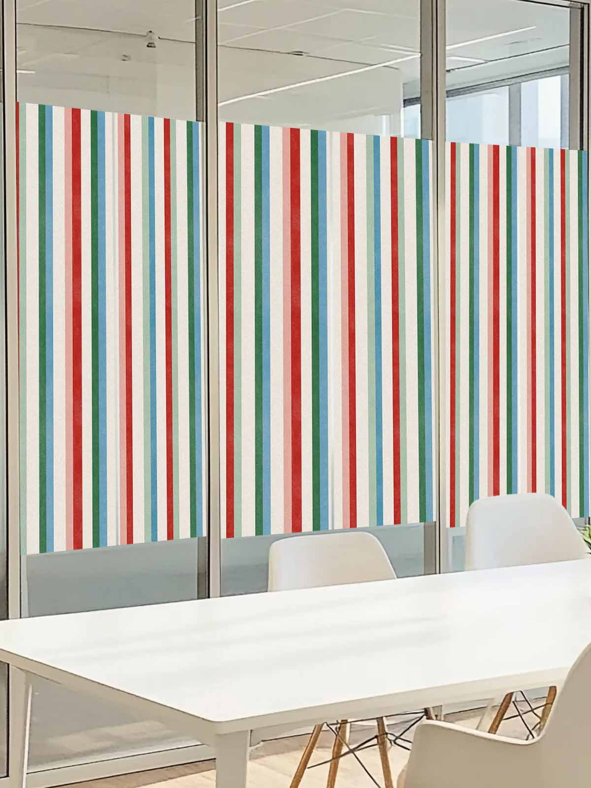 Modern Simple Window Privacy Film, Colorful Stripes Abstract Artistic Watercolor Geometric Frosted Glass Window Clings Static Cling UV Heat Blocking Reusable Door Sticker for Bathroom 23.6 x 59 Inch