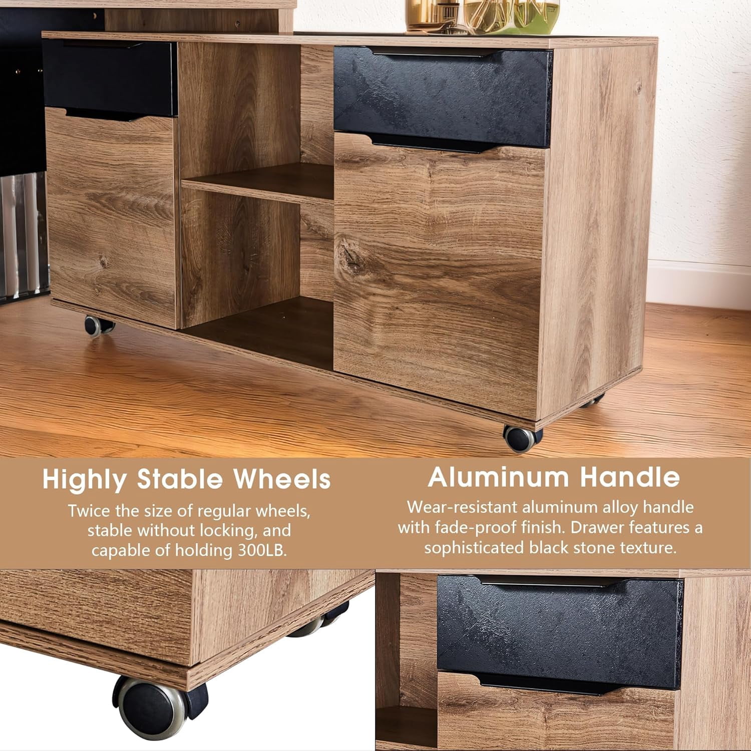 70.87 inch L Shaped Executive Desk with 2 Drawers File Cabinets Storage(Right Return)