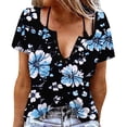 thumbnail image 2 of Mifsaly Floral Print Tops Women V-Neck Short Sleeve Cotton Tops Elegant Garden Party Summer Beach Vacation Blouses XXL, 2 of 6
