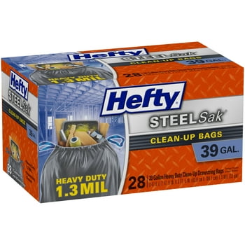 Hefty Steelsak Heavy Duty Large T Bags, Black, Unscented, 39 Gallon, 28 Count