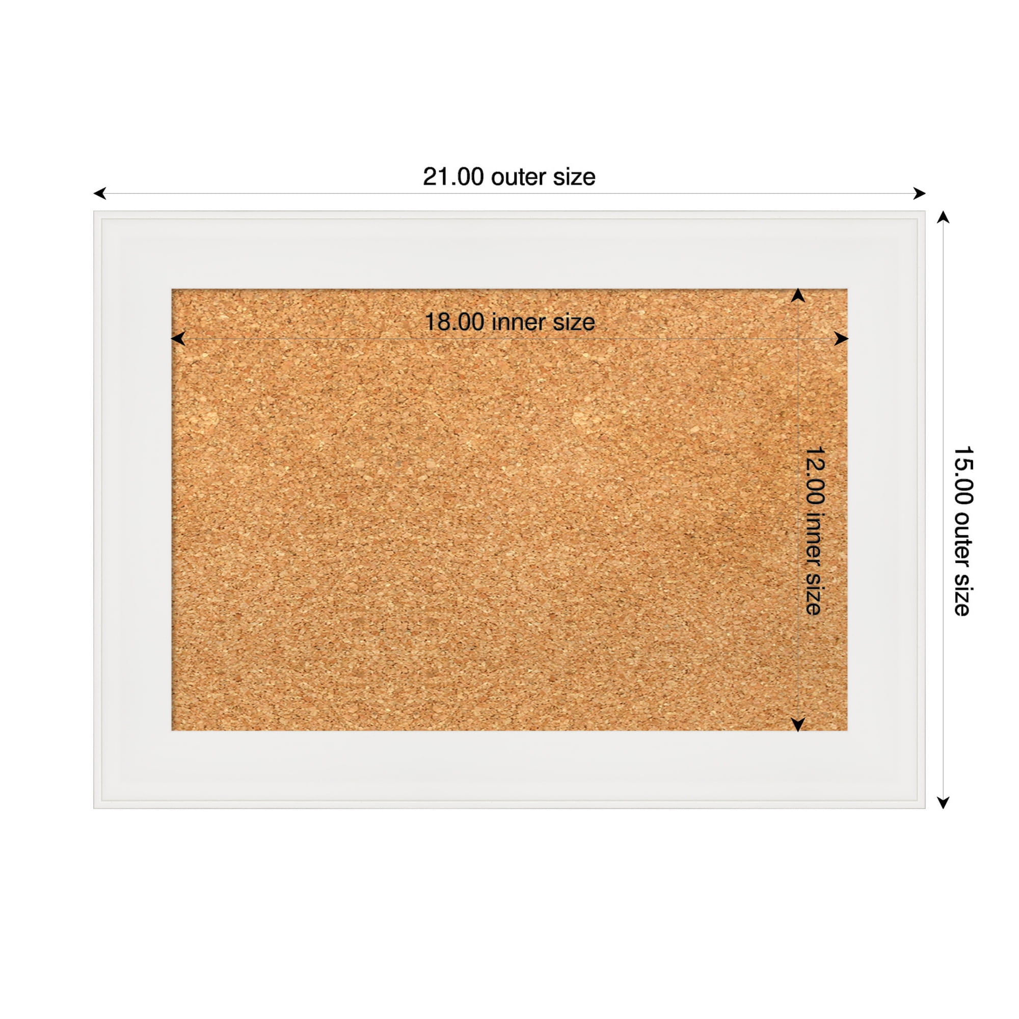 Amanti Art Natural Cork Board Framed Vanity White Narrow Bulletin Board 21 in. x 15 in.