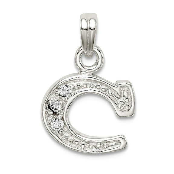 925 Sterling Silver Polished and satin Cubic Zirconia Letter Name Personalized Monogram Initial C Pendant Necklace 17x12
