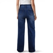 Roncen Women's High Waist Wide Leg Denim Pants - Stretch Straight Leg Trousers with Loose Fit & Drawstring Waist