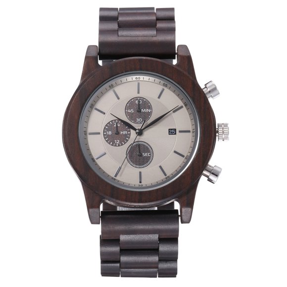 REDEAR REDEAR SJ1630-S01-B Men's Vintage Wooden Quartz Watch with Black Sandalwood Dial and Stainless Steel Band, Lightweight Retro Timepiece