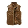 thumbnail image 4 of IYTR Mens Leather Outwear Jackets Zipper Stand-Up Collar Solid Color Fashion Leather Motorcycle Jacket with Pocket Sleeveless Jacket Khaki XXXL, 4 of 4