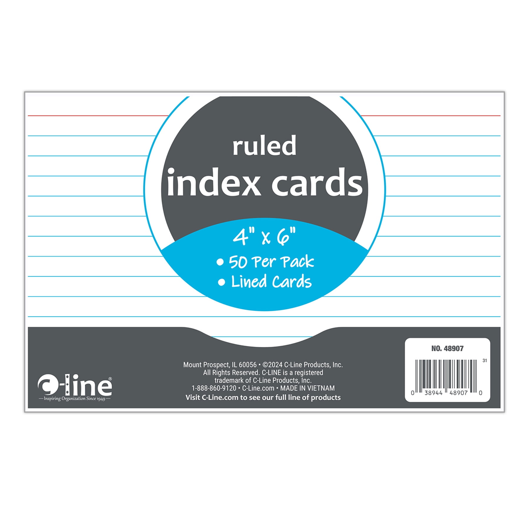 C-Line Index Cards, 4" x 6", White, Ruled, 50 Per Pack, 10 Packs