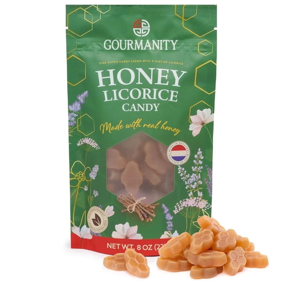 Gourmanity Dutch Honey Licorice Candy, Delicious Chewy Candy, No Additives or Artificial Flavors, 8oz