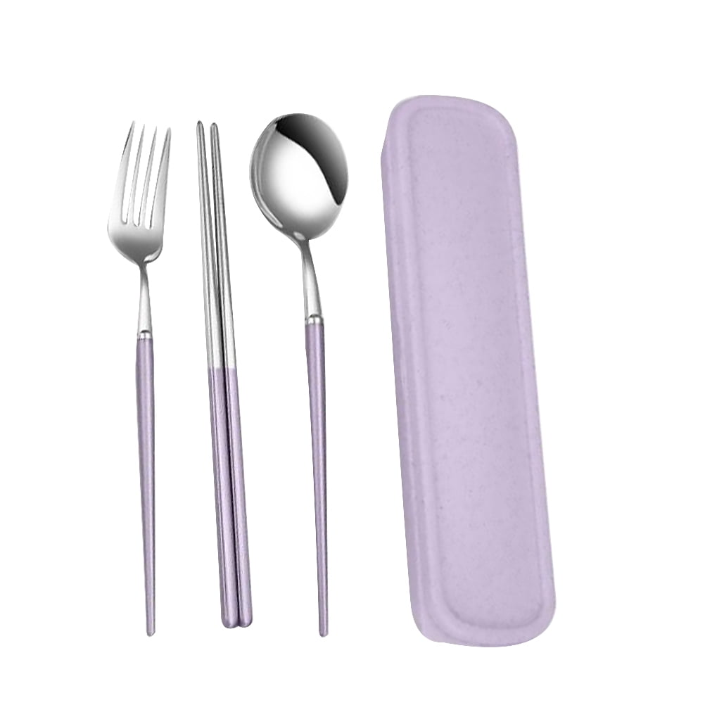 Travel Utensils Set with Case Reusable Portable Cutlery Set Stainless Steel  8pcs Including Dinner Knife Fork Spoon Chopsticks straws (Gradient Purple)  