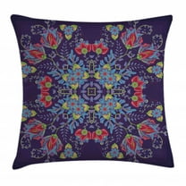 Batik Decor Throw Pillow Cushion Cover, Bohemian Malaysian Floral Bouquet Embellish Ornamental Royal Asian Artisan Image, Decorative Square Accent Pillow Case, 16 X 16 Inches, Blue Red, by Ambesonne