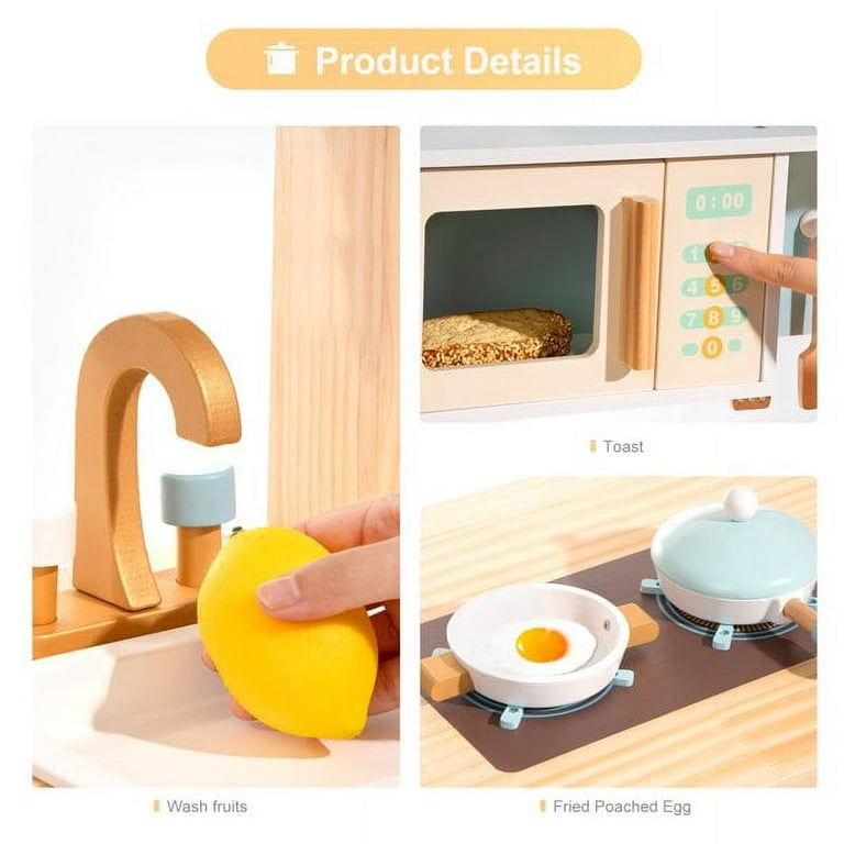 Tarmeek Children Kitchen Wooden Playset Toys,Kitchen Utensils Set Wooden  Coffee Machine Christmas Gifts for Kids 3-12Y 