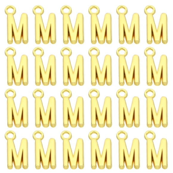 Colgantes de letras, 50 piezas de colgantes de alfabeto para hacer joyas, pulseras, dorado, M