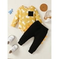 thumbnail image 2 of Kucnuzki 12 Months Newborn Baby Boy Winter Outfits Pants Sets 18 Months Long Sleeve Cool Dino Prints Romper Elastic Pants 2PCS Set Yellow, 2 of 8