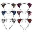 thumbnail image 1 of 6Pcs Bright Flocking Cat Ear Headbands Leopard Printing Tiger Ear Headbands, 1 of 6