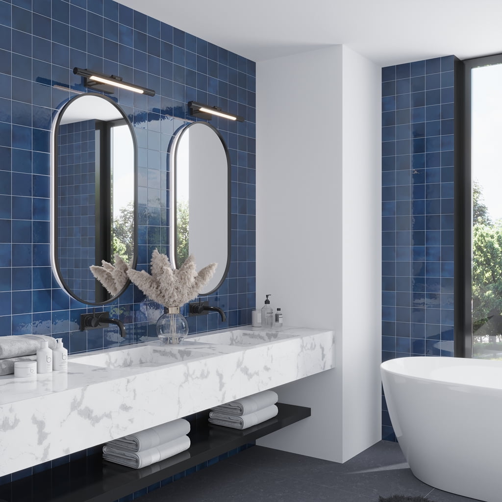 Silken 3.94 in. x 3.94 in. Glossy Blue Ceramic Square Wall and Floor Tile (6.48 sq. ft./case) (60-pack)