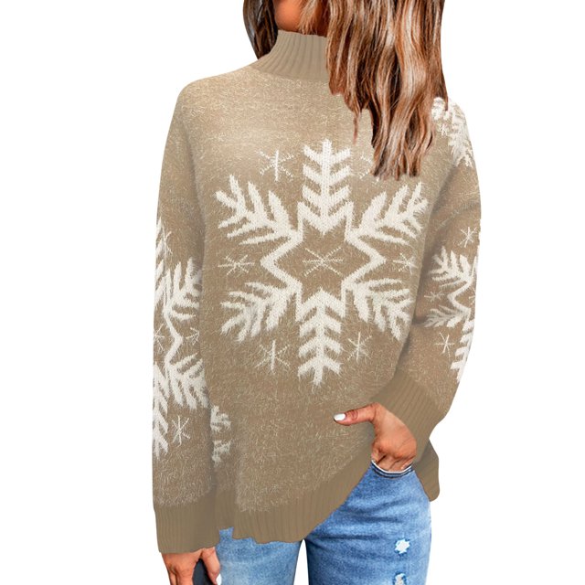 Gibobby Sueter para mujer Suéter de Navidad para mujer, suéter de vacaciones, ligero, cálido, cuello redondo, suéteres gruesos(Caqui,M)