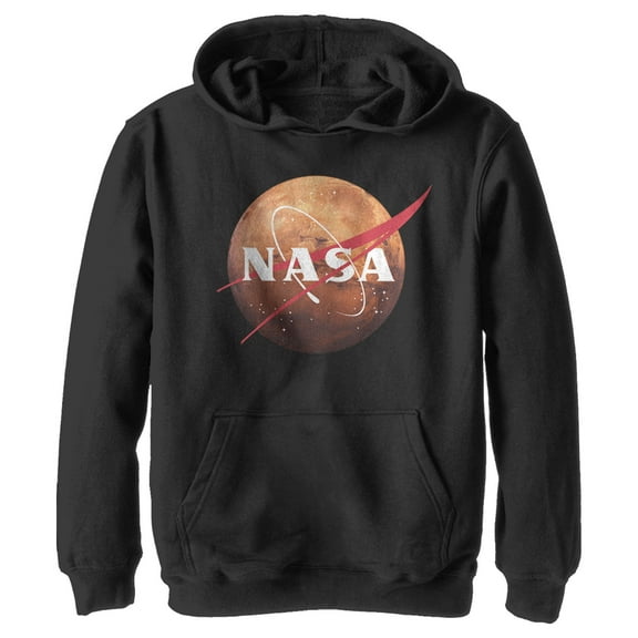 Boy's NASA Mars Logo  Pull Over Hoodie Black Large
