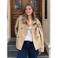 thumbnail image 6 of Female Short Trench Coat Oversized Double Breasted Stand Collar Cropped Jacket Fall Casual Work Outerwear Khaki L, 6 of 10