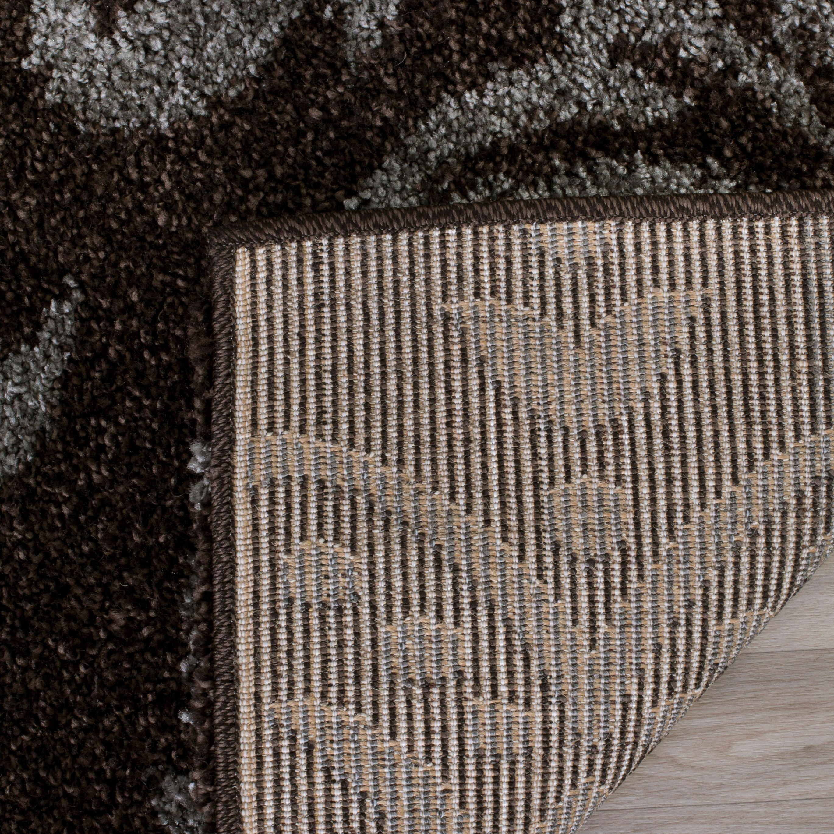 SAFAVIEH Florida Desmond Damask Plush Shag Area Rug, Dark Brown/Smoke, 5' x 5' Square