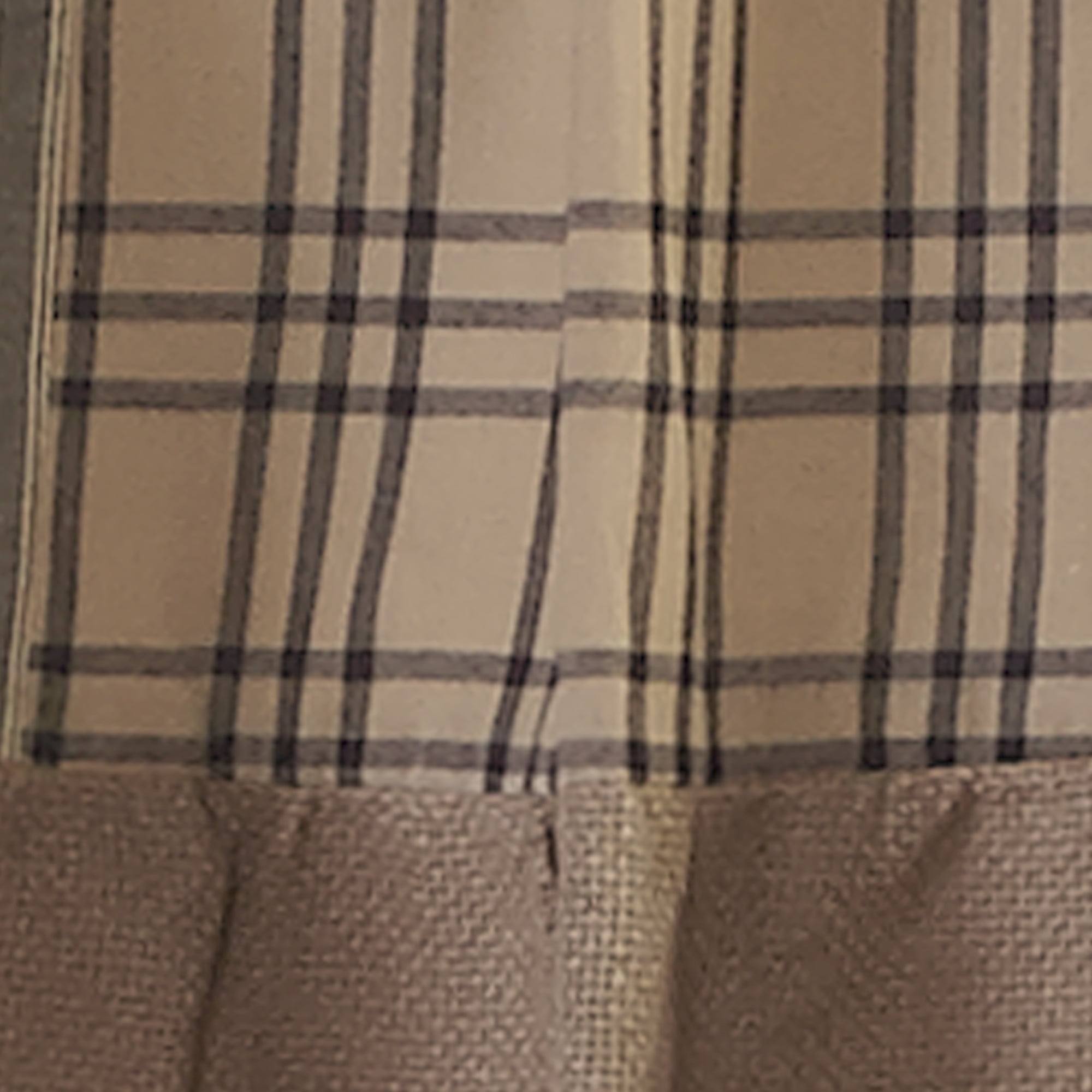 VHC Brands Sawyer Mill Charcoal Farmhouse Curtains for Kitchen Window Topper Linen Plaid Striped Patchwork Ruffled Light Filtering (Valance 19x72)