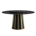 thumbnail image 3 of 58.38" Round Dining Table - Black Iron Base 8 Accommodation 31.5" Sintered Stone Turntable Scratch Surface Modern Table, Metal 8 Seats Rotatable Disk Oilproof Desktop, 3 of 6