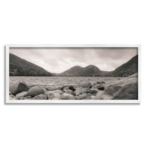 Stupell Industries Rocky Mountain Shoreline Lake Water Black White Photography, 30 x 13, Design by Daniel Sproul