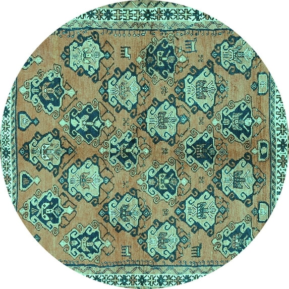 Ahgly Company Machine Washable Indoor Round Persian Turquoise Blue Traditional Area Rugs, 6' Round