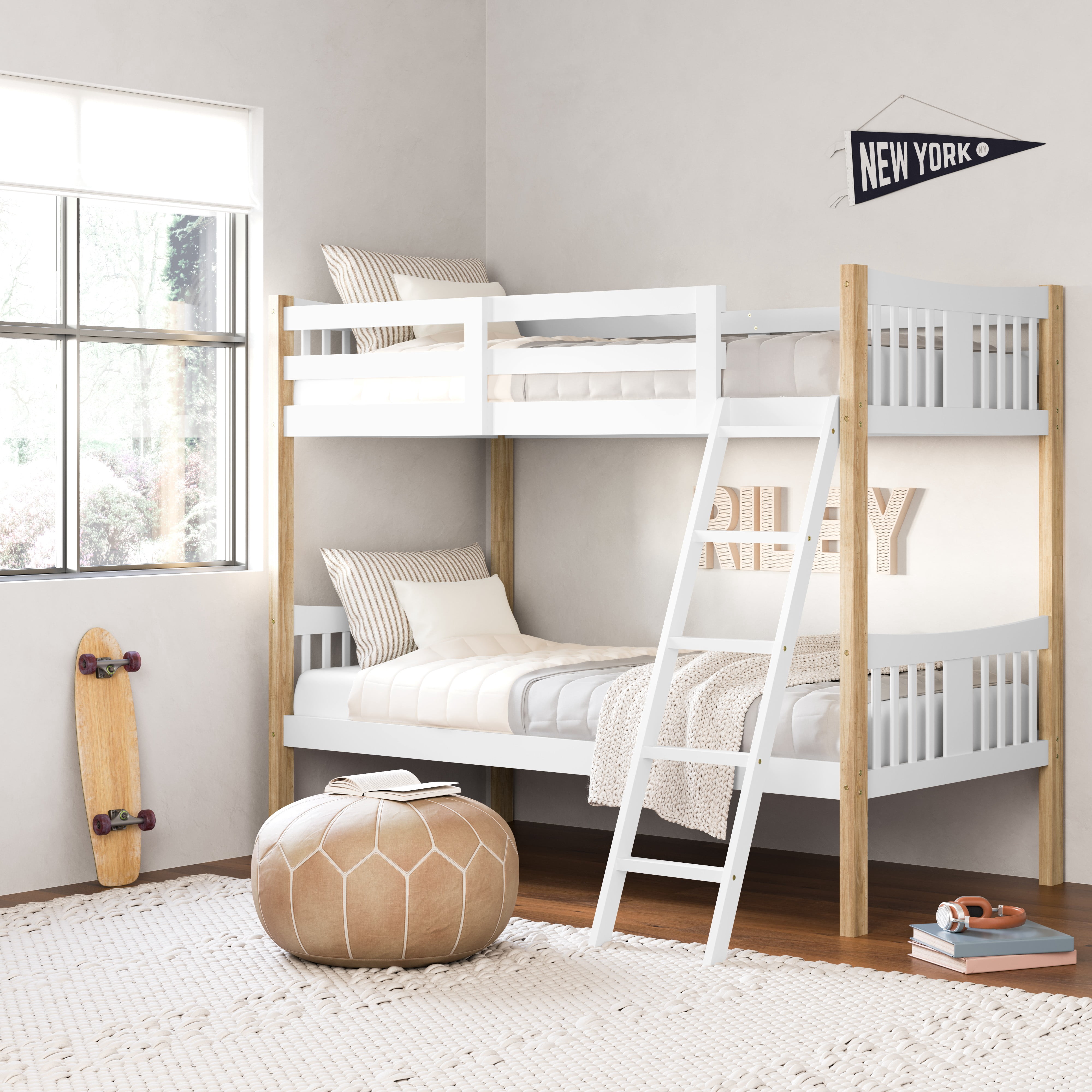 Storkcraft Caribou Twin over Twin Bunk Bed, White/Natural