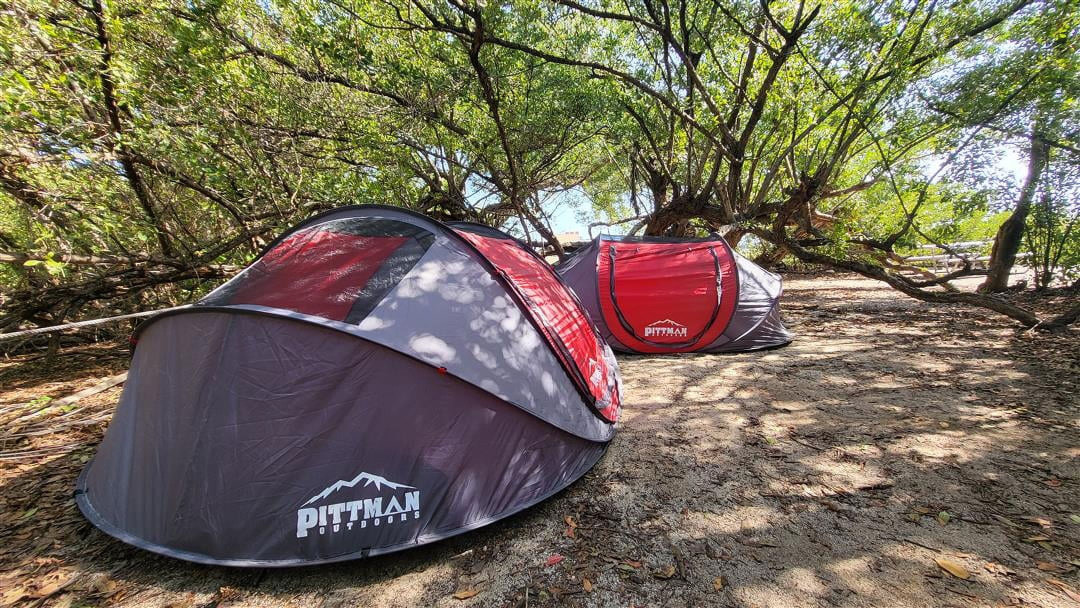 Pittman Outdoors 2 Person Instant Camp Tent, Auto Setup Pop Up Tent, Waterproof with Large Mesh Windows