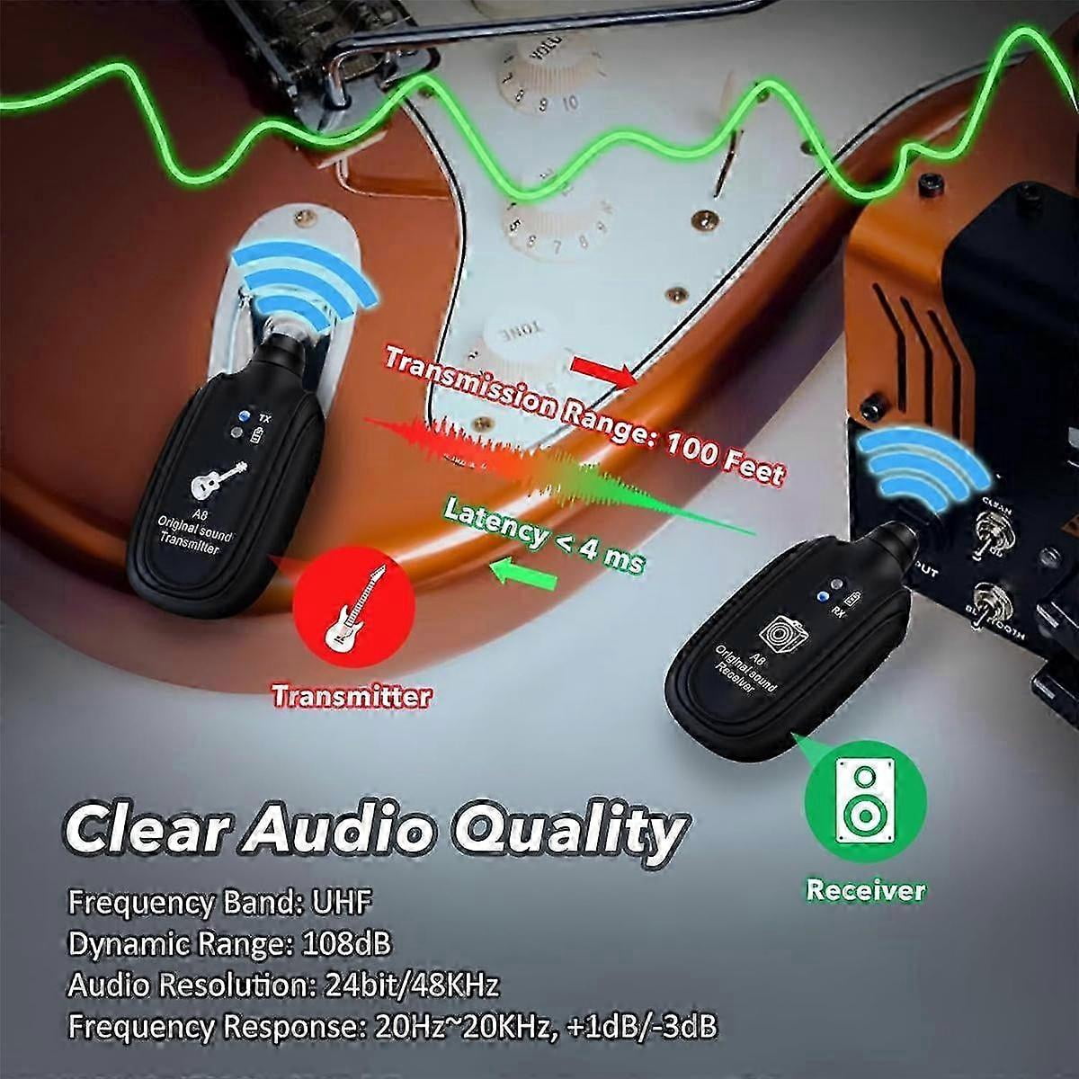 A8 Wireless Guitar System Rechargeable UHF Audio Wireless Transmitter Receiver for Guitar Bass Viol
