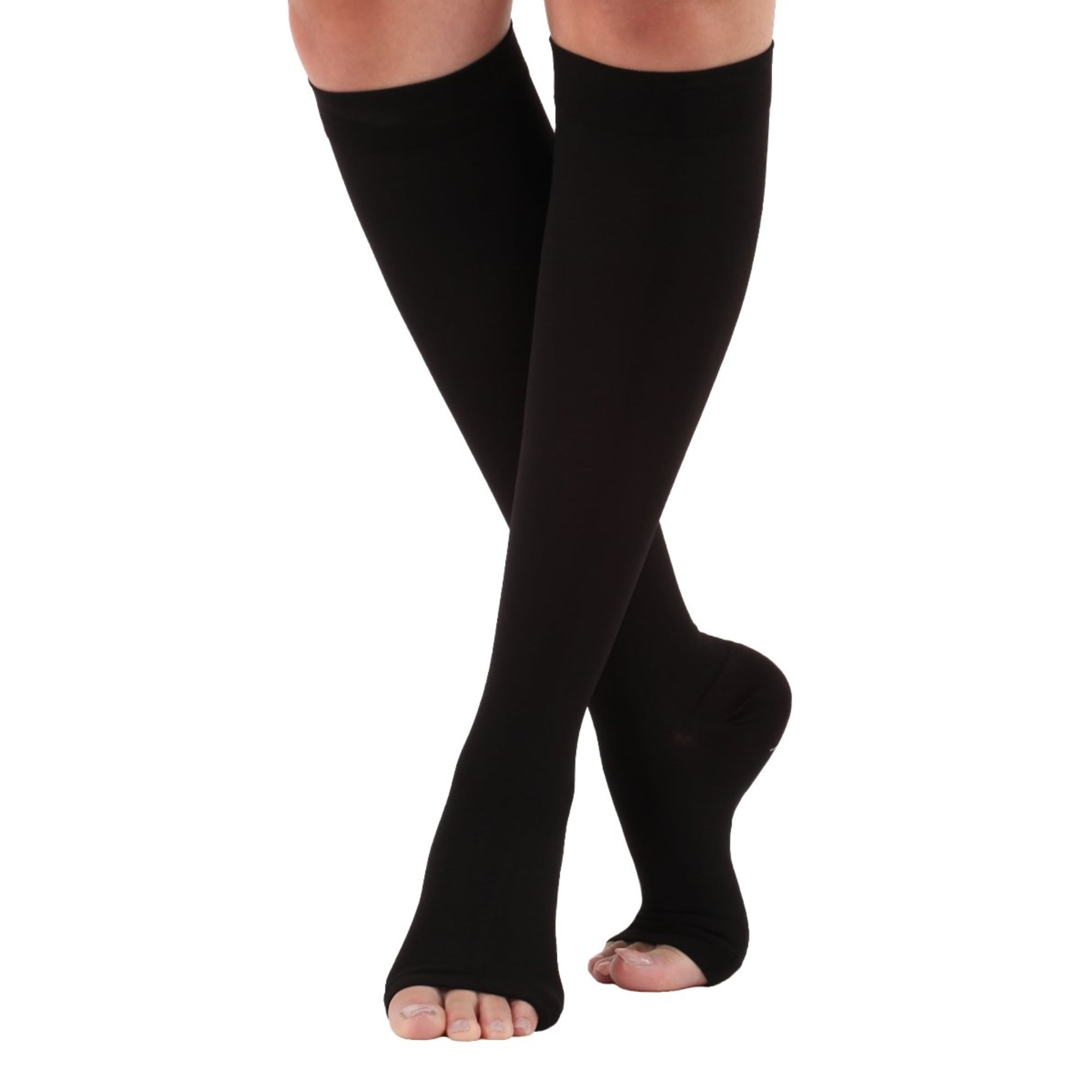 Wide Calf Unisex Compression Stockings 30-40mmHg with Open Toe - Black ...
