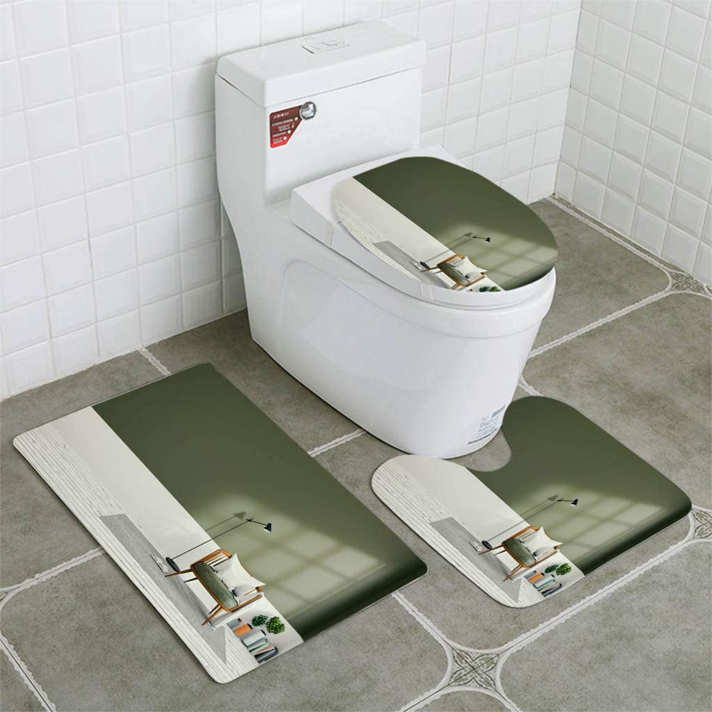 Erehome Minimalist Interior Green Living Room 3d Render 3 Piece Bathroom Rugs Set Bath Rug Contour Mat And Toilet Lid Cover Walmart Canada