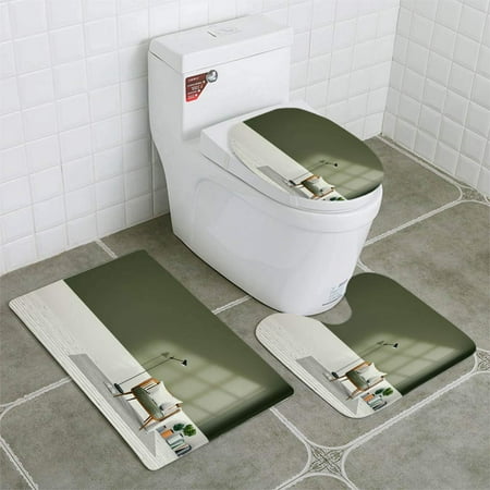 Erehome Minimalist Interior Green Living Room 3d Render 3 Piece Bathroom Rugs Set Bath Rug Contour Mat And Toilet Lid Cover Walmart Canada