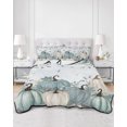 thumbnail image 2 of Full Size Quilt Bedding Set, Teal Pumpkins Fall Reversible Summer Quilt 3 Pieces, Thanksgiving Autumn Leaves Blue Lightweight Bedspreads Coverlets with 2 Pillow Shams for All Seasons, 2 of 5